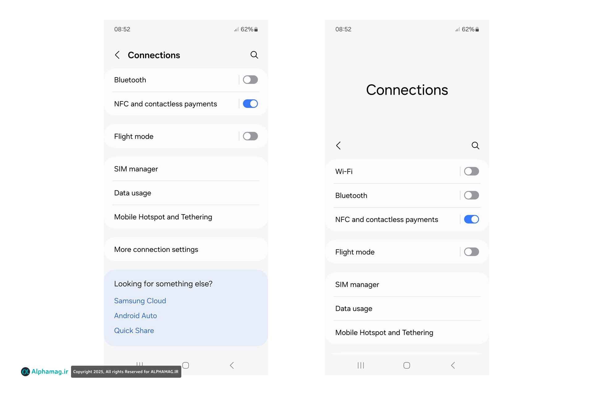 بررسی بخش Connection در تنظیمات Galaxy A16 4G